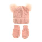 Ziggle Pink Double Bobble Hat and Mittens 12-24m