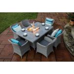 Supremo Catalan Rectangular Six Seat Set with Fire Pit Table