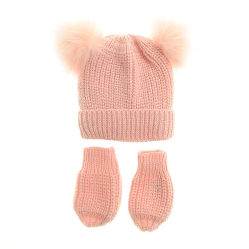Ziggle Pink Double Bobble Hat and Mittens 12-24m
