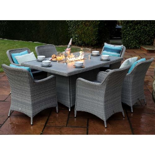 Supremo Catalan Rectangular Six Seat Set with Fire Pit Table