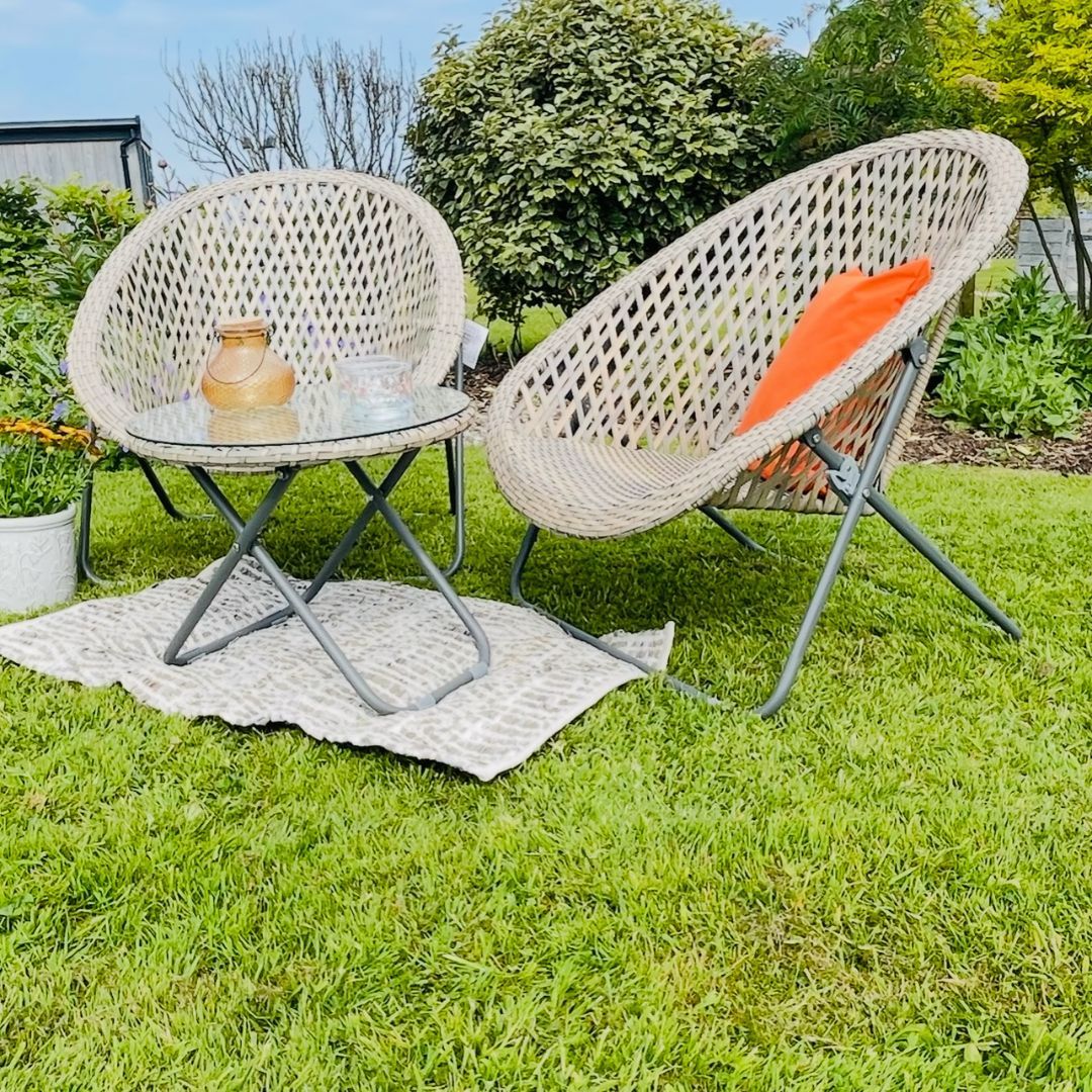 Faux Rattan Garden Chairs Foldable Wicker Chair Tobs Grey Foldable
