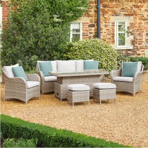 LG Outdoor Monte Carlo Sand Lounge Dining Set with Adjustable Table