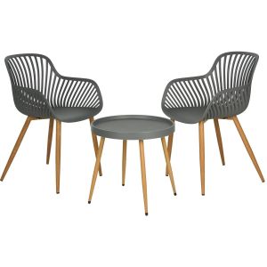 Grey Bistro Set with Wooden Look Legs