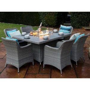 Supremo Catalan Rectangular Six Seat Dining Set with Fire Pit Table
