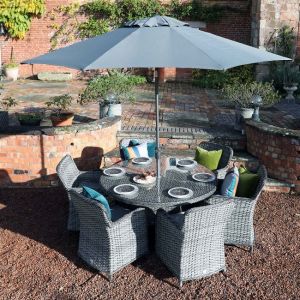 Supremo Rydal Round Six Seat Dining set with 3 metre grey parasol and base