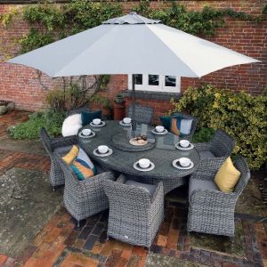 Supremo Rydal Oval Eight Seat Dining Set with 3.5 metre grey parasol and base